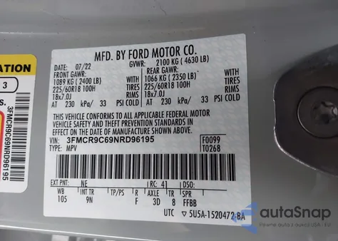 2022 Ford Bronco Sport Outer Banks from USA, damaged, VIN 3FMCR9C69NRD96195